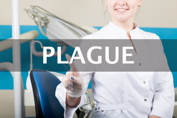 technology, internet and networking in medicine concept - medical doctor presses plague button on...