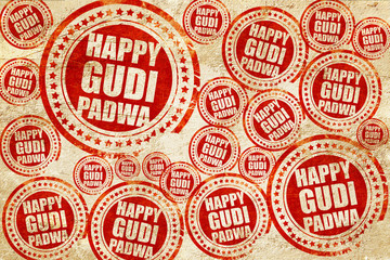 happy gudi padwa, red stamp on a grunge paper texture