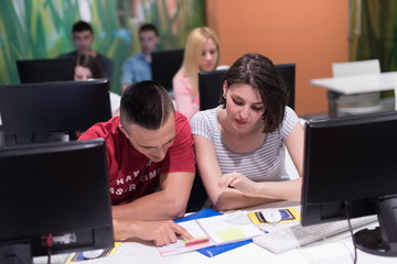 Fototapeta premium technology students group working in computer lab school class