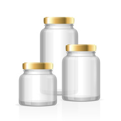 Glass Jars Bottles Empty Transparent. Vector