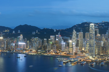Fototapeta na wymiar Aerial view of Hong Kong City at dusk