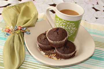 Chocolate muffins and a cup of coffee