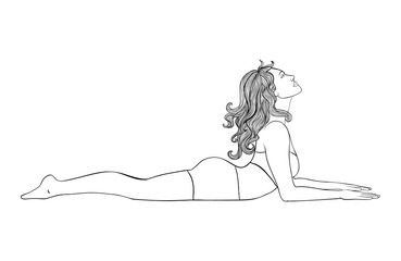 Yoga pose illustration. Young beautiful woman doing ardha Bhujangasana (Cobra)