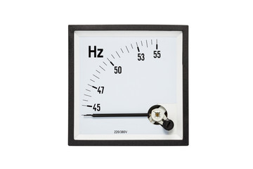 Analog hertz(Hz.)meter isolated on white background.