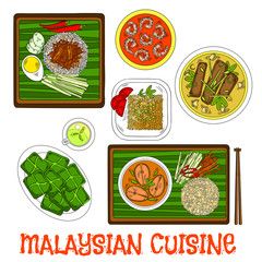 Malaysian cuisine dinner served on banana leaves