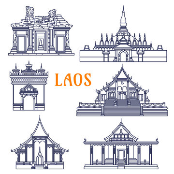 Laotian temples thin line icon for travel design