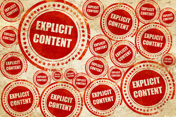 Explicit content sign, red stamp on a grunge paper texture