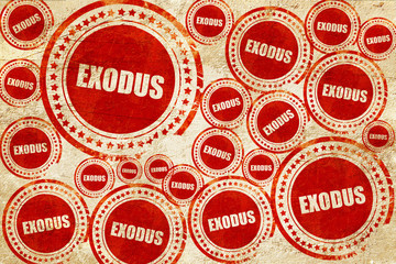 exodus, red stamp on a grunge paper texture