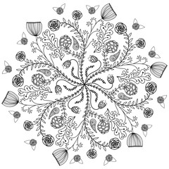 Abstract ornamental pattern. Good design for bandanna, carpet, shawl, pillow or cushion. Coloring page template