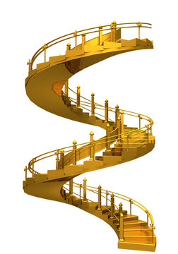 Spiral gold stair casel - 3D rendering composition