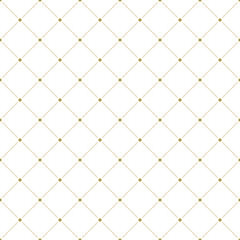 Geometric repeating vector ornament with diagonal dotted lines. Seamless abstract modern pattern. Golden and white pattern