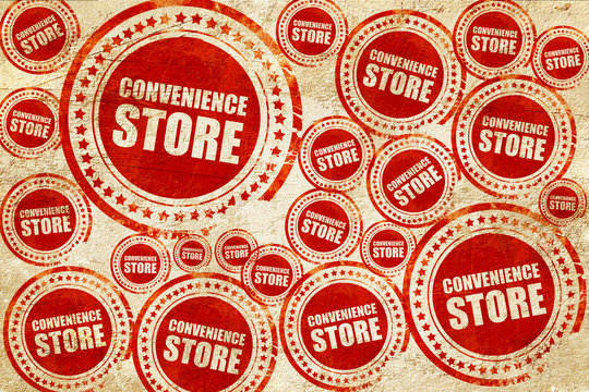 convenience store, red stamp on a grunge paper texture