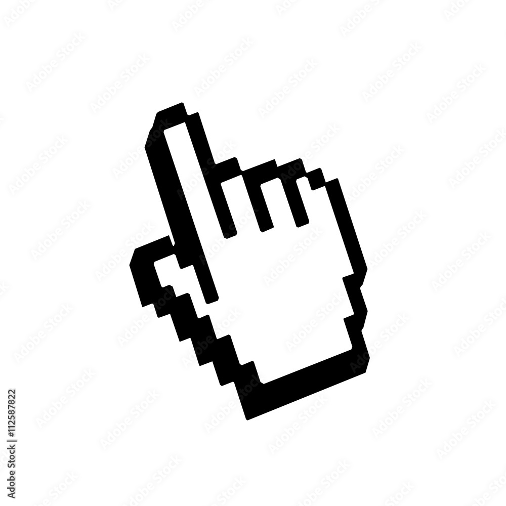 Poster hand pointer sign. cursor mouse web icon. pixelated click button. black element, isolated on white b