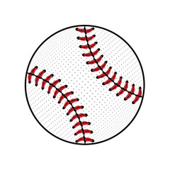 Baseball ball sign. Colored softball sign, isolated on white background. Equipment professional american sport. Symbol play, team, game and competition, recreation. Simple design. Vector illustration