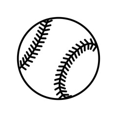 Baseball ball sign. Black softball icon isolated on white background. Equipment for professional american sport. Symbol of play, team, game and competition, recreation. Flat design Vector illustration - obrazy, fototapety, plakaty