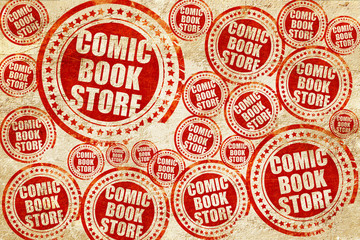 comic book store, red stamp on a grunge paper texture