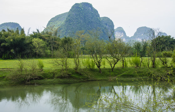 The beautiful karst mountains and river scenery in Guiin, China