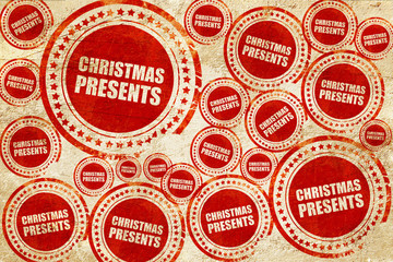 christmas presents, red stamp on a grunge paper texture