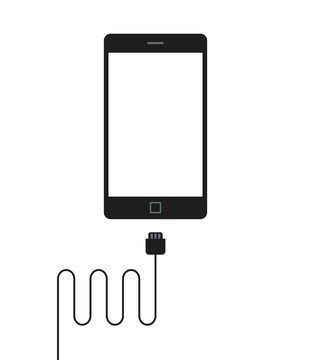 Mobile phone charger vector illustration isolated on white, black and white mobile phone with mobile charger