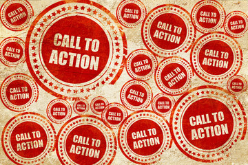 call to action, red stamp on a grunge paper texture