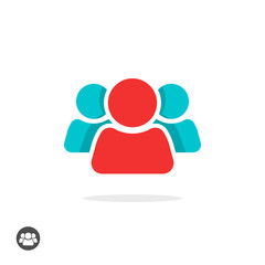 People icon vector isolated on white, group of three people logo, leader concept