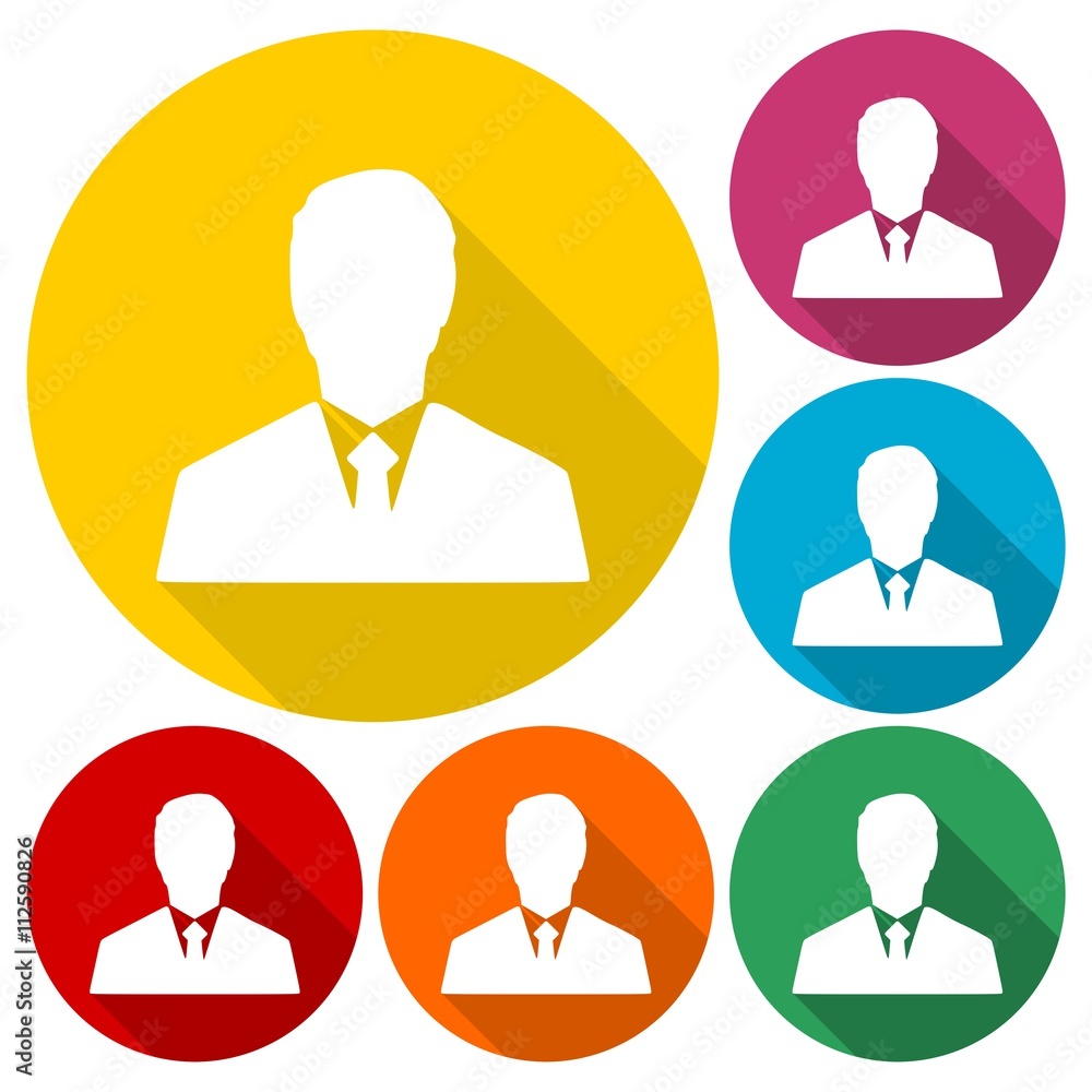 Poster management avatar user profile icons set with long shadow