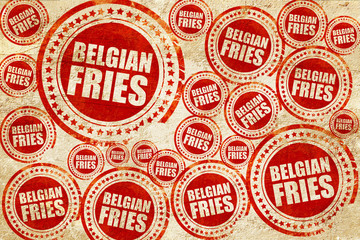 belgian fries, red stamp on a grunge paper texture