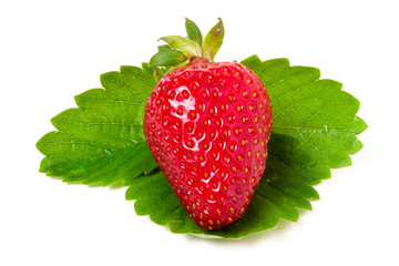 strawberries with leaves isolated on white background