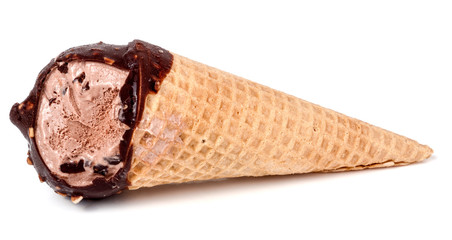 ice cream cone bitten off isolated on white background