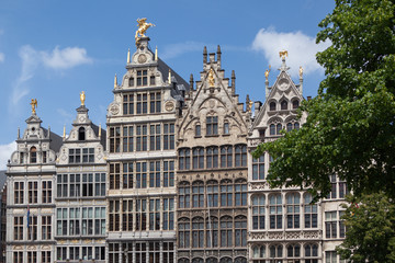 Fototapeta na wymiar Facades of Guild buildings in the Grote Markt square