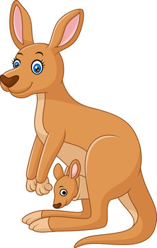 Cartoon red kangaroo carrying a cute Joey
