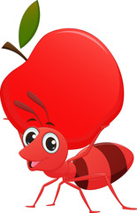 happy ant cartoon with apple