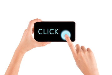 woman hands holding smartphone