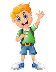 School boy waving hand