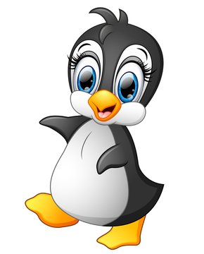 Cute penguin cartoon waving
