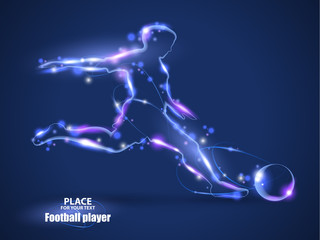 Fototapeta na wymiar Motion design. Football player, kick a ball. Blur and light. isolated on black background. Vector illustration