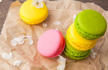 Macaroon on wooden & flowers
