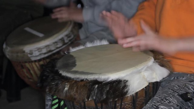 performance of ritual dance on classical African drums