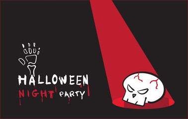 Vector, Halloween night party invitation card with skull on blac