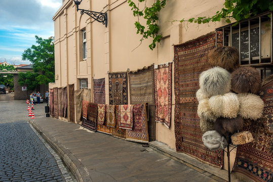 Carpet shop on street. Baku city