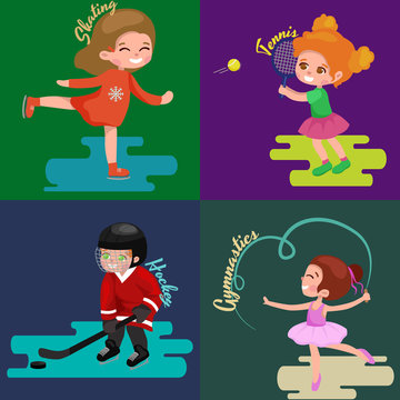 Kids sport, isolated boy and girl playing active games vector