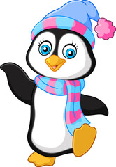 Penguin use a shawl and hat cap