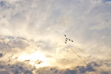 Jests and dramatic sky during the air show