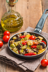 Vegetable ratatouille in a frying pan