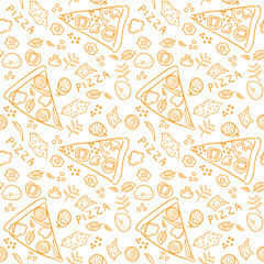 Pizza sketch ingredients - orange vector seamless pattern