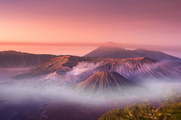 Mount Bromo twilight sky sunrise time with fog nature landscape © happystock