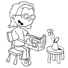 black and white little girl reading