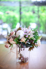 Flower on wood table