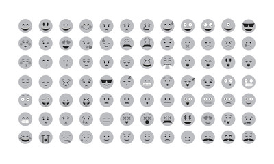 Set of gray emoticon vector isolated on white background. Emoji vector. Smile icon collection. Emoticon icon web.