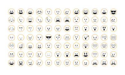 Set of orange outline emoticon vector isolated on white background. Emoji vector. Smile icon set. Emoticon icon web.